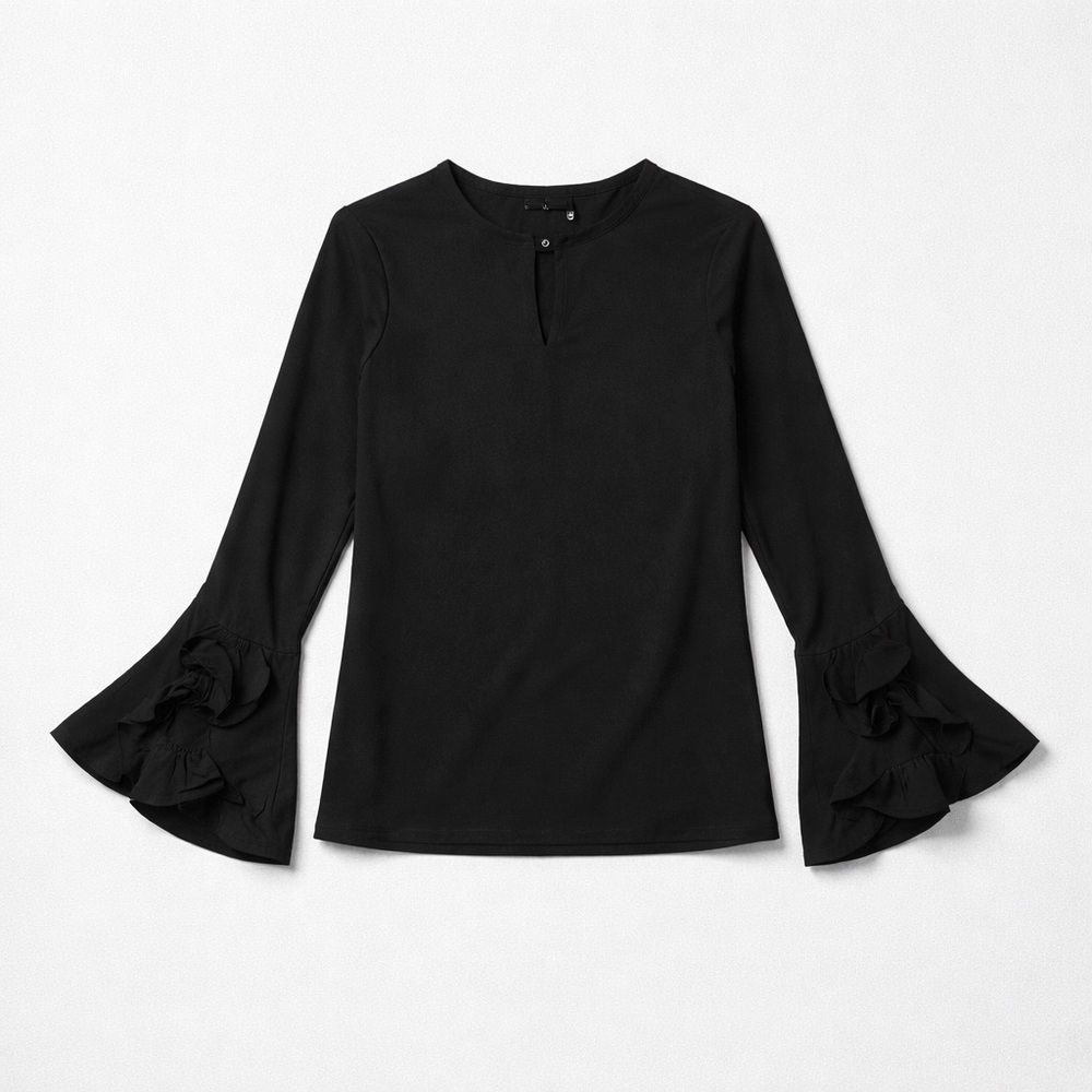 Melissa Paige Elegant Black Ruffle Sleeve Blouse